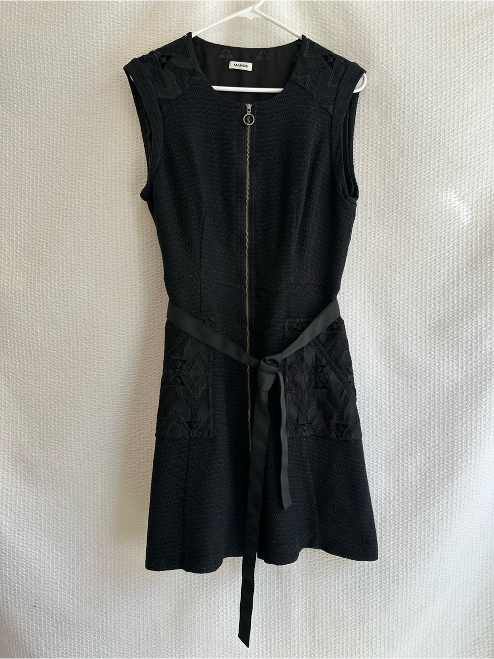 MARCS Black Fit & Flare Lace Dress Size 12 Sleeveless Black Zip-Front Dress Belt